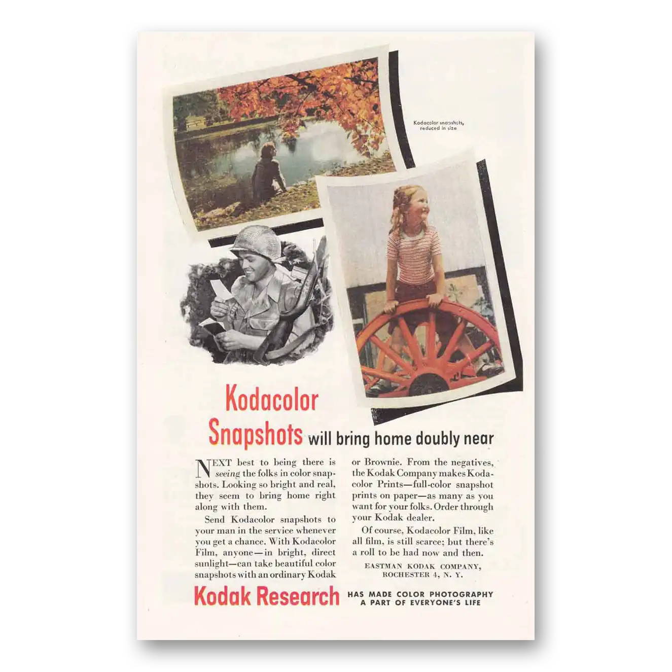 1945 Kodak Film Kodacolor Snapshots Bring Home Doubly Near Vintage Magazine Print Ad