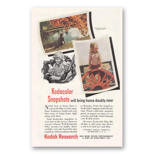 1945 Kodak Film Kodacolor Snapshots Bring Home Doubly Near Vintage Magazine Print Ad