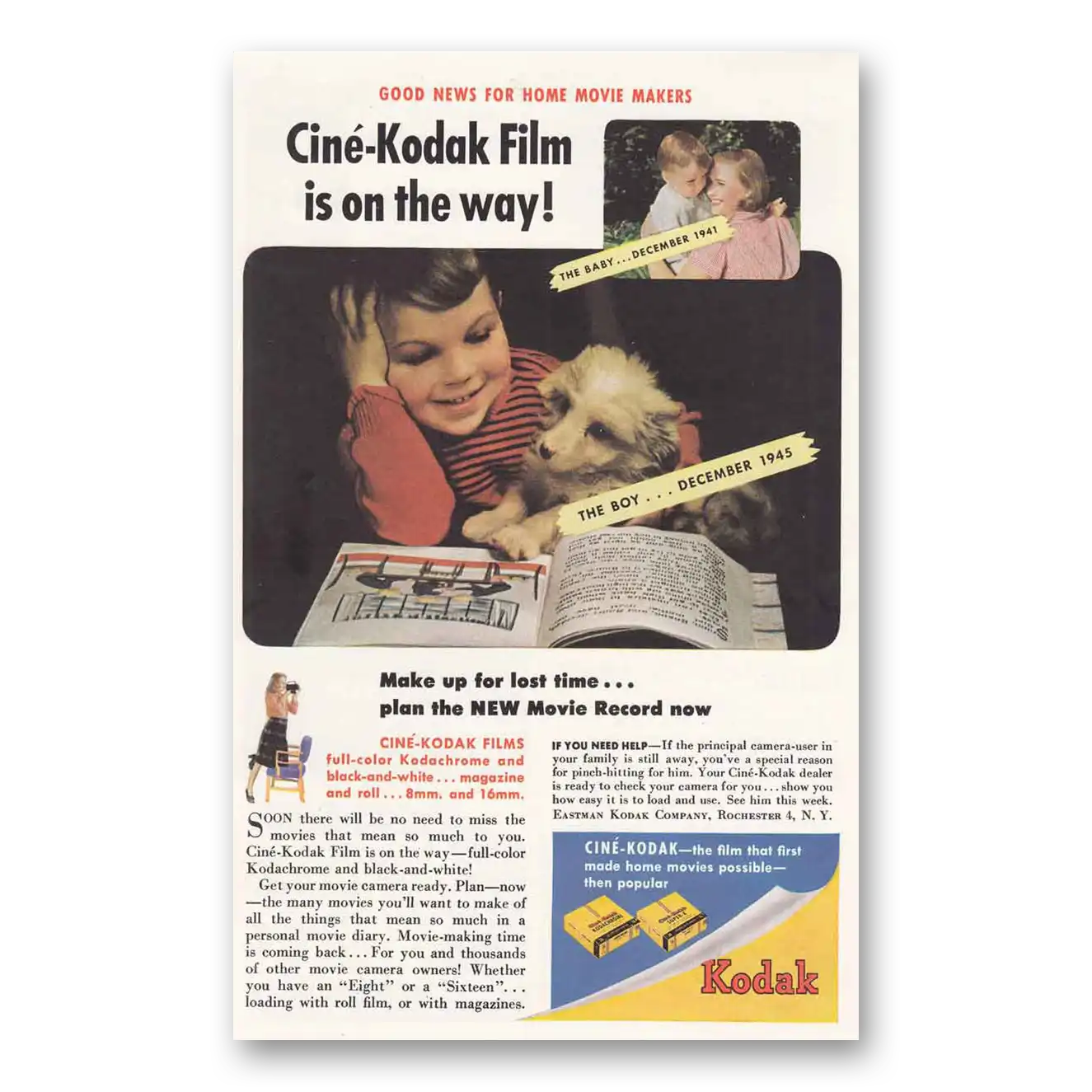 1945 Kodak Film Baby The Boy Vintage Magazine Print Ad