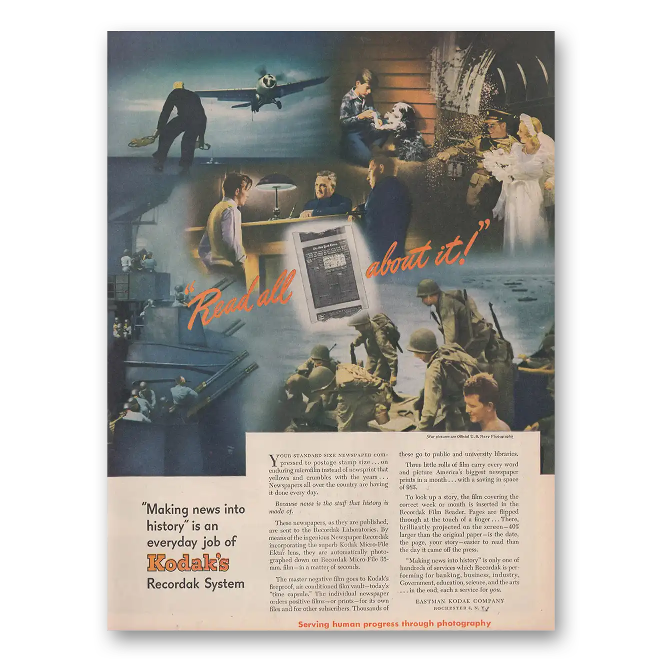 1945 Kodak Recordak System Read All About It Vintage Magazine Print Ad