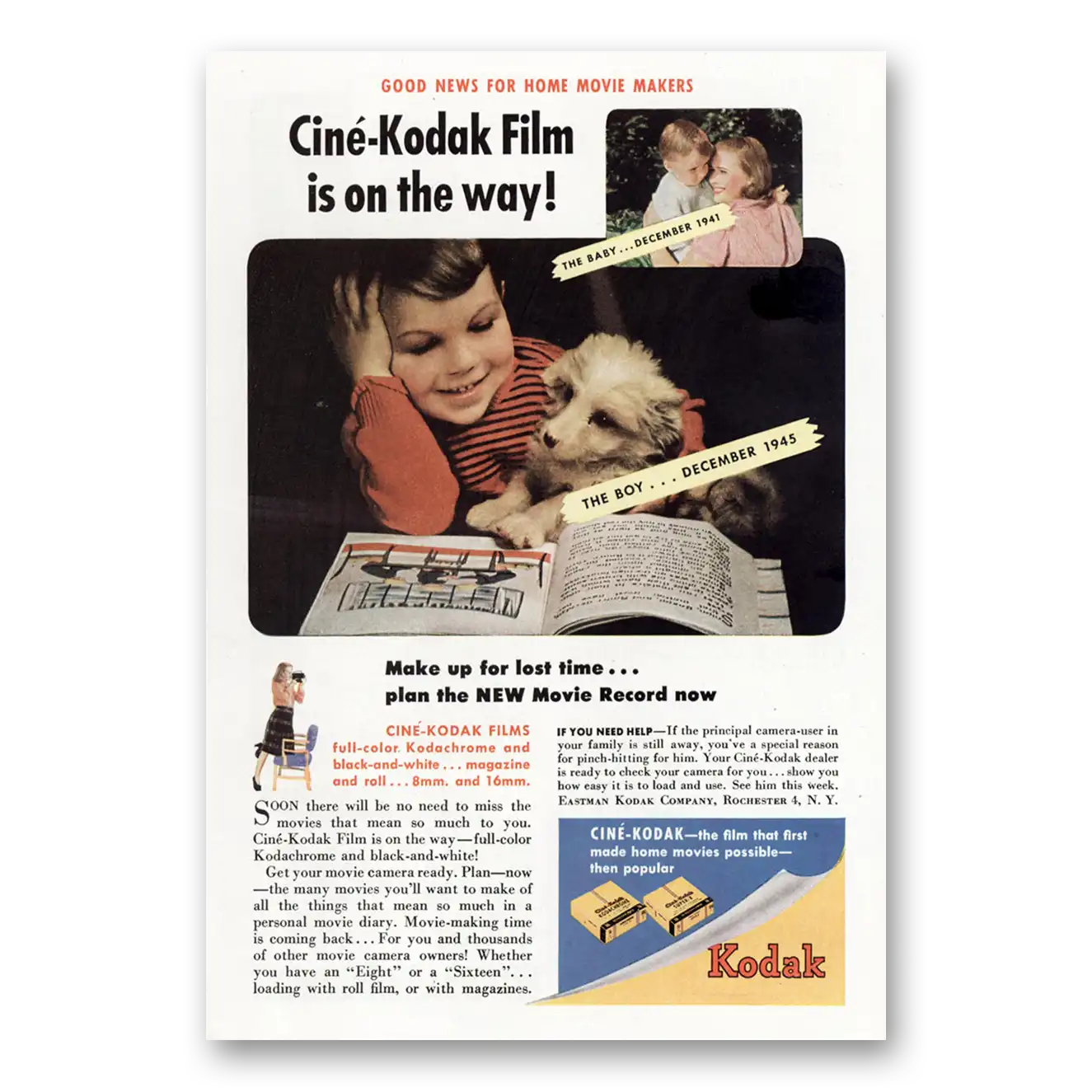 1945 Kodak Film Make Up for Lost Time Vintage Magazine Print Ad