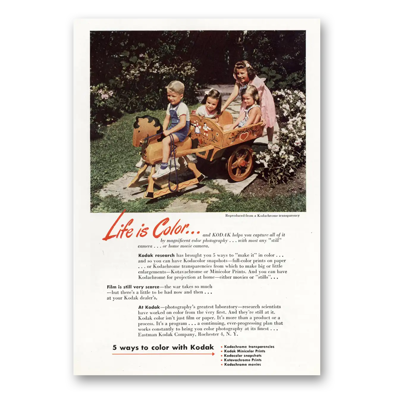 1945 Kodachrome Film Life Is Color Vintage Magazine Print Ad