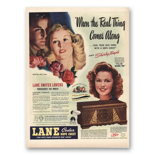 1945 Lane Cedar Hope Chest Shirley Temple Vintage Magazine Print Ad