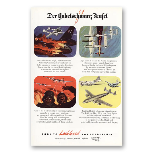 1945 Lockheed B17 Der Gabelschwanz Teufel Vintage Magazine Print Ad