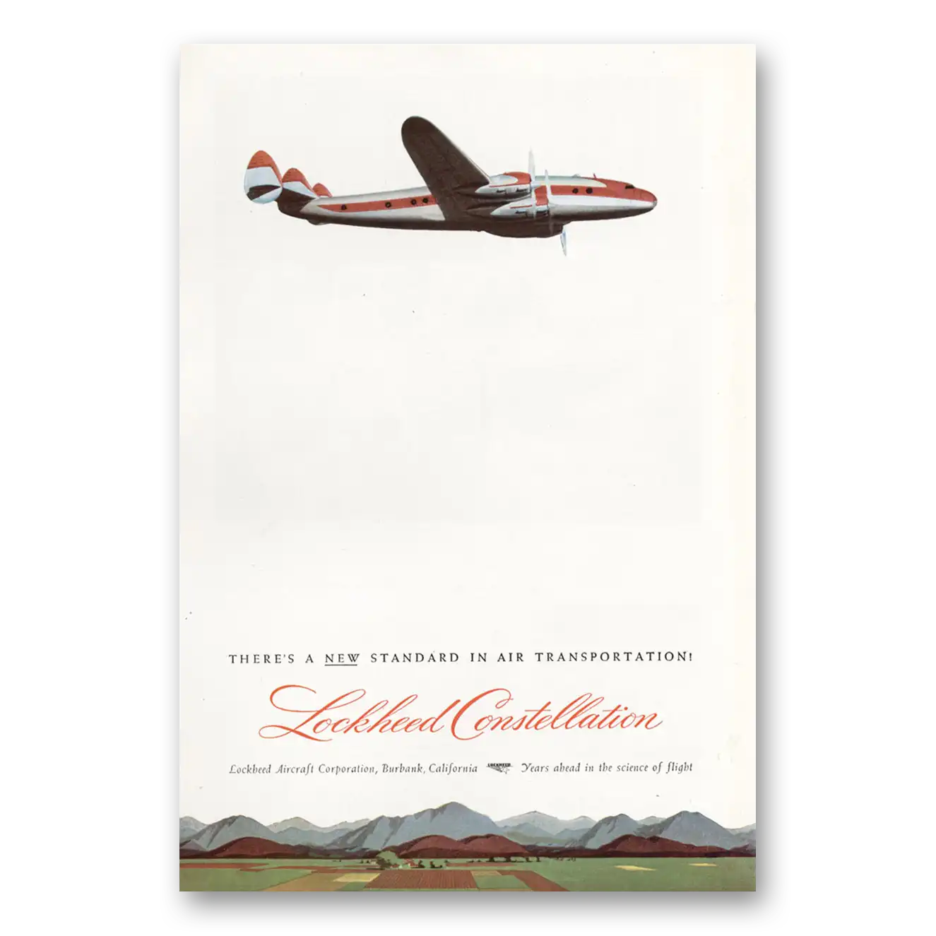 1945 Lockheed Constellation New Standard in Air Transportation Vintage Magazine Print Ad