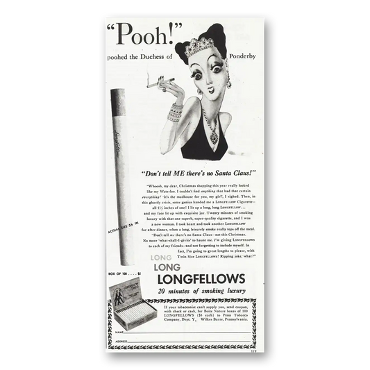 1945 Longfellows Cigarettes Pooh Duchess of Ponderby Vintage Magazine Print Ad