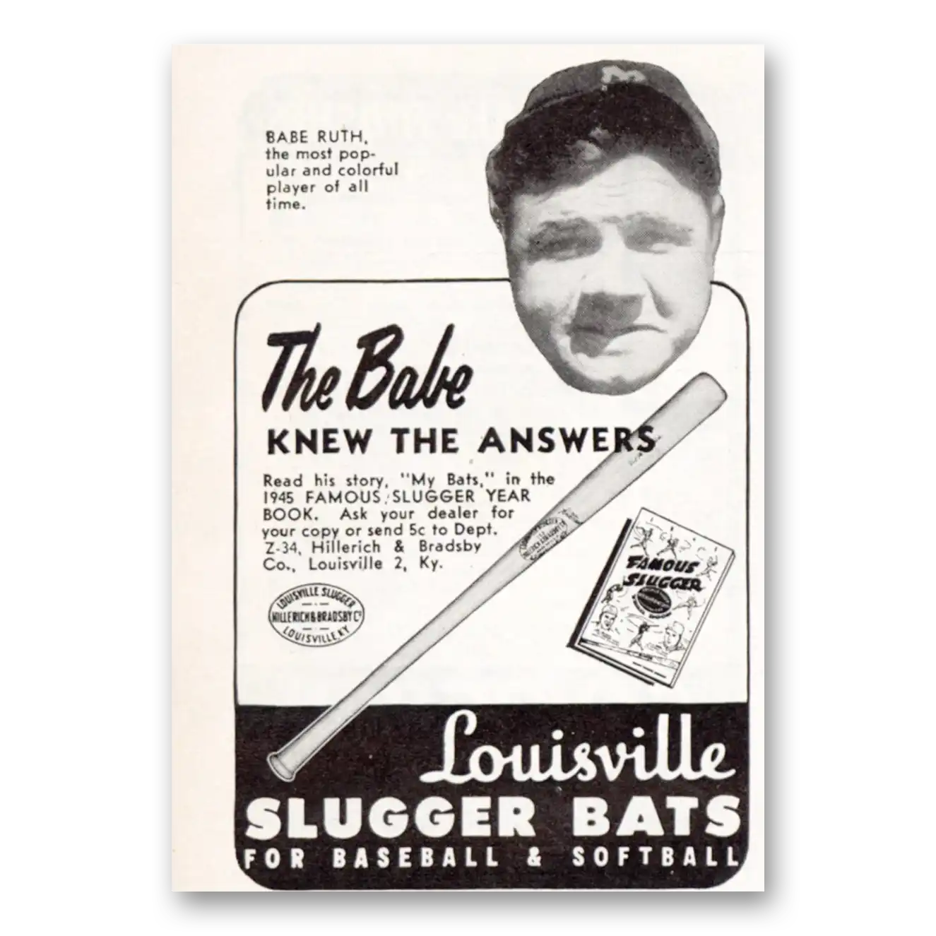 1945 Louisville Slugger Babe Knew the Answers Vintage Magazine Print Ad