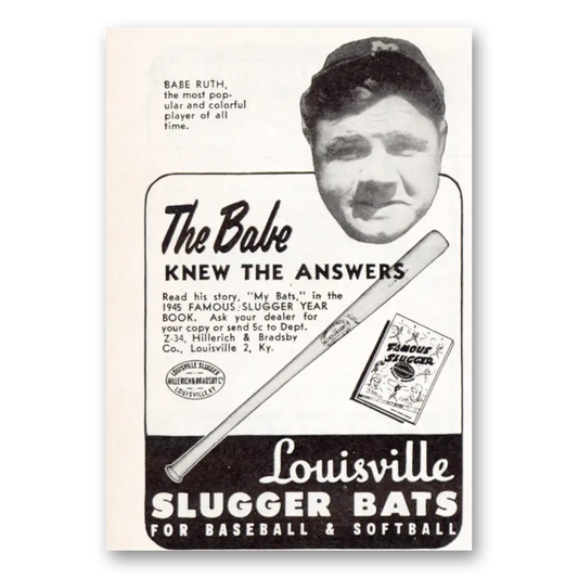 1945 Louisville Slugger Babe Knew the Answers Vintage Magazine Print Ad