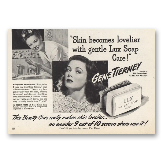 1945 Lux Soap Gene Tierney Vintage Magazine Print Ad