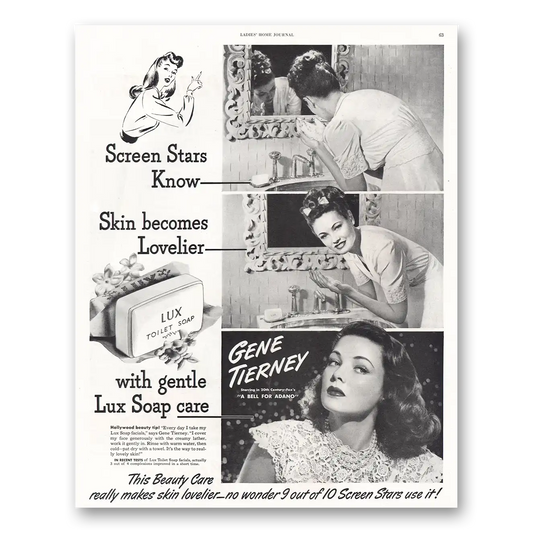 1945 Lux Soap Gene Tierney Vintage Magazine Print Ad