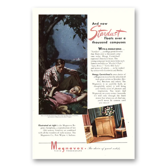 1945 Magnavox Radio Phonograph Stardust Floats Over a Thousand Campuses Vintage Magazine Print Ad