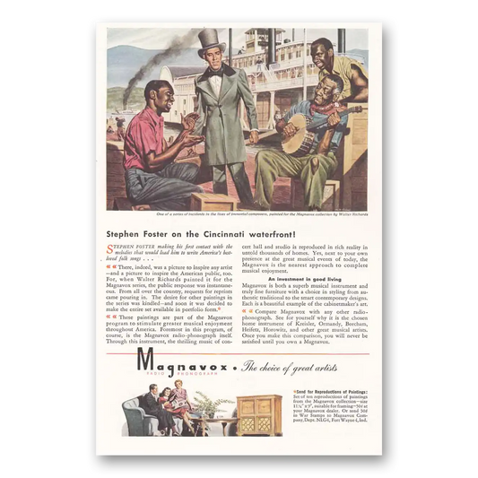 1945 Magnavox Radio Phonograph Stephen Foster on the Cincinnati Waterfront Vintage Magazine Print Ad