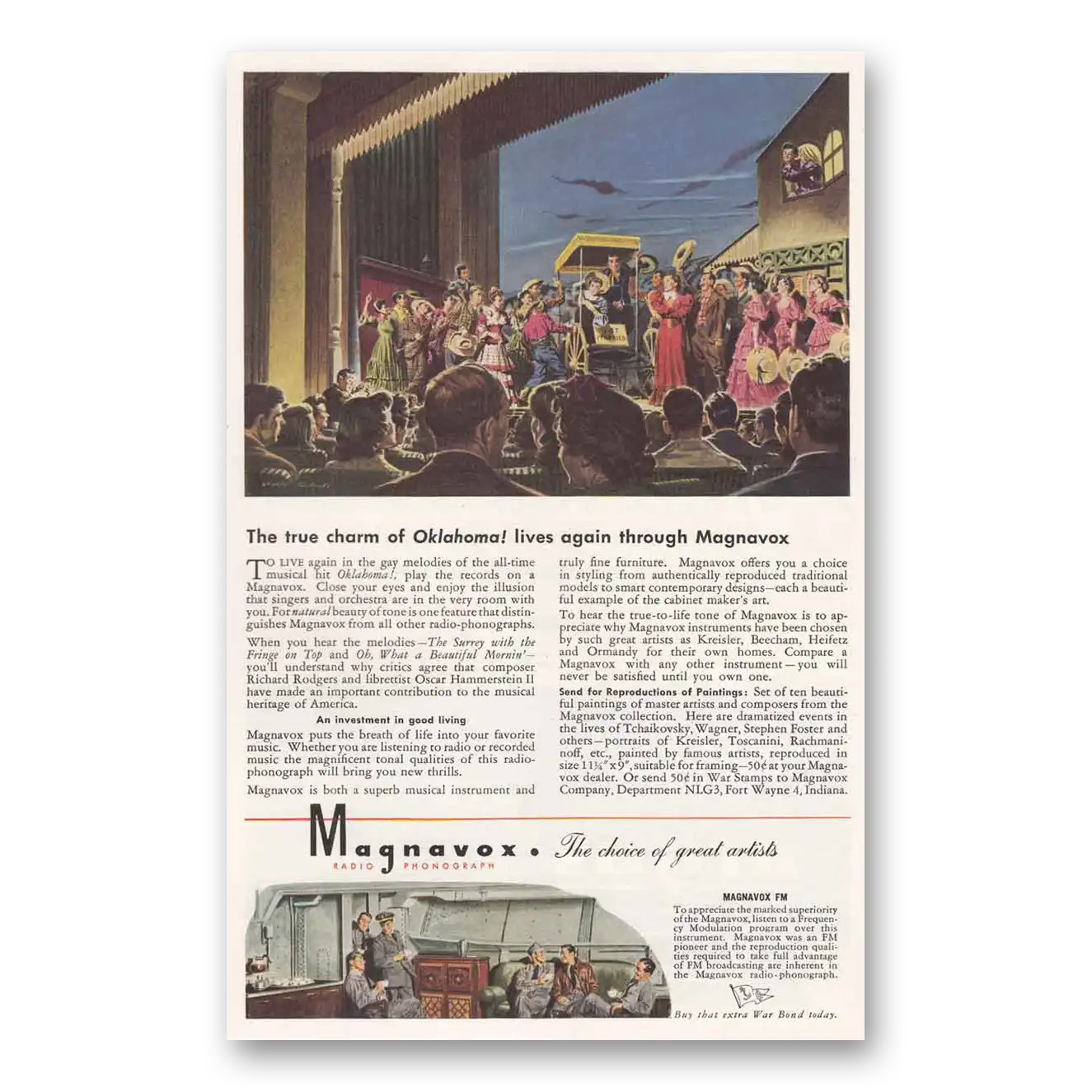 1945 Magnavox Radio Phonograph True Charm of Oklahoma Vintage Magazine Print Ad