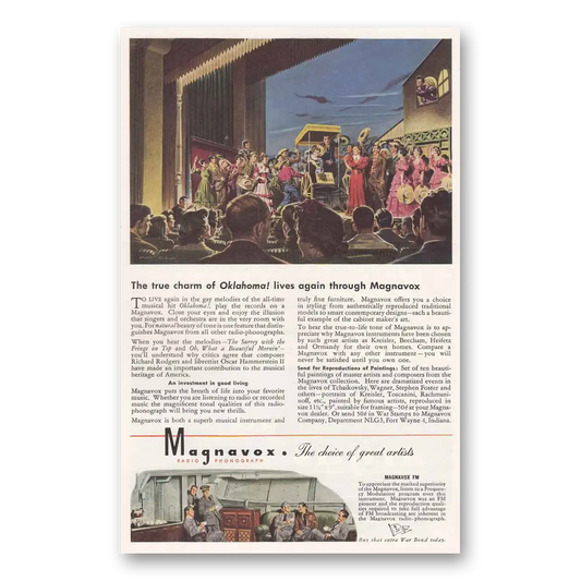 1945 Magnavox Radio Phonograph True Charm of Oklahoma Vintage Magazine Print Ad