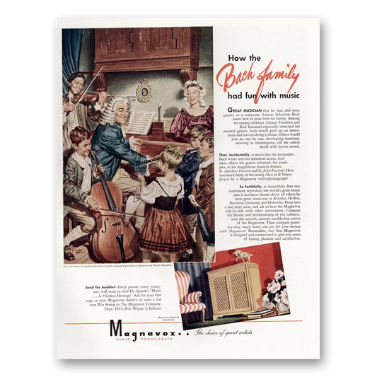 1945 Magnavox Radio Phonograph Bach Family Had Fun With Music Vintage Magazine Print Ad