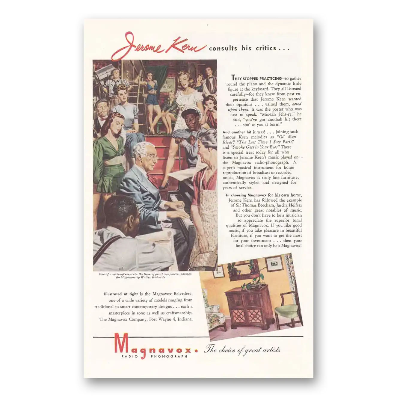 1945 Magnavox Radio Phonograph James Kern Consults His Critics Vintage Magazine Print Ad