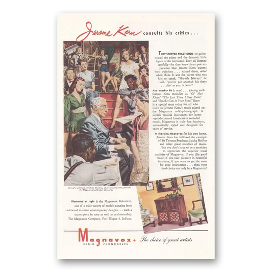 1945 Magnavox Radio Phonograph James Kern Consults His Critics Vintage Magazine Print Ad