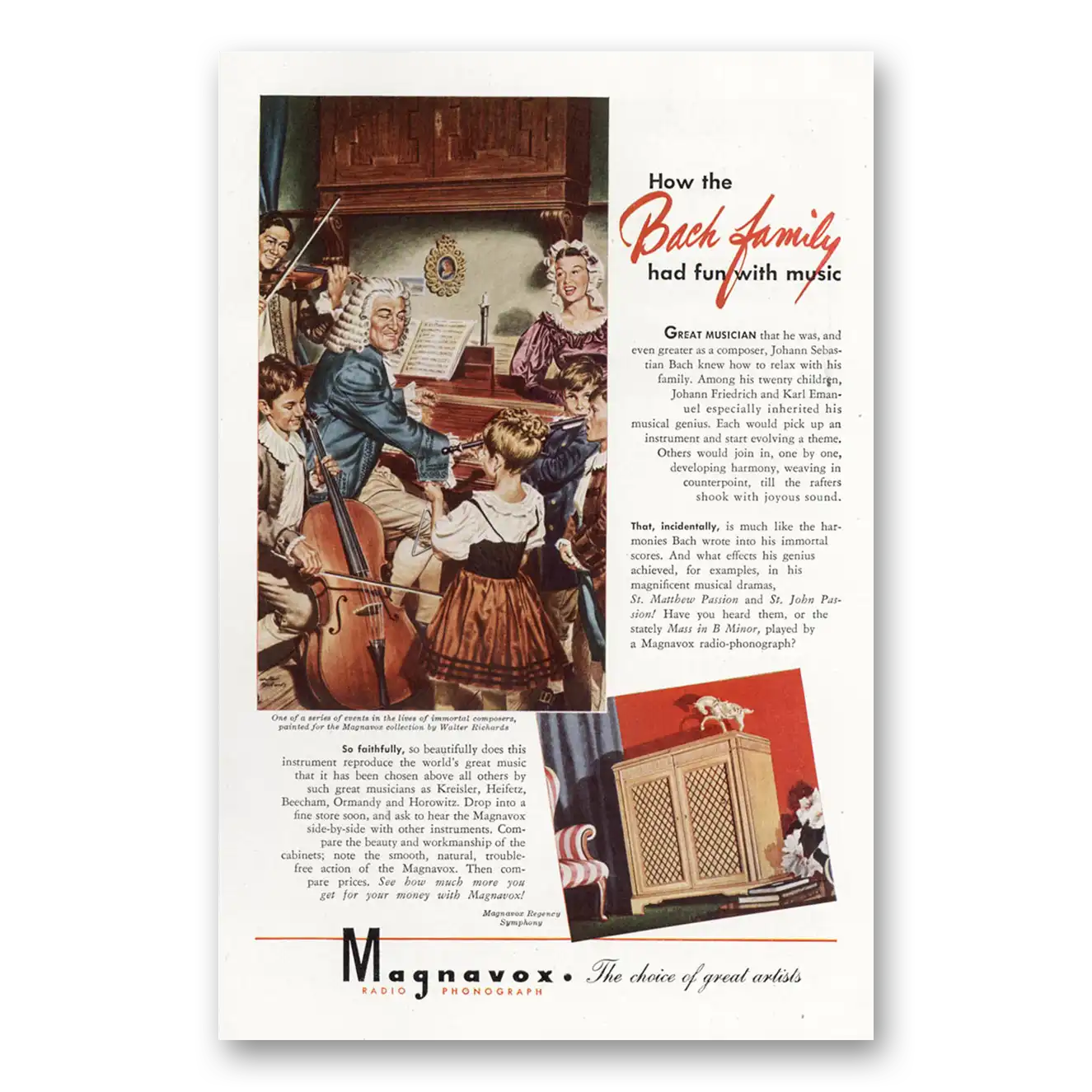 1945 Magnavox Radio Phonograph Bach Family Had Fun With Music Vintage Magazine Print Ad