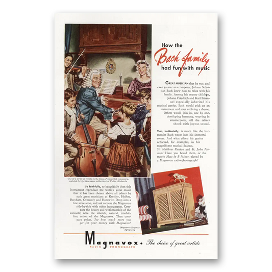 1945 Magnavox Radio Phonograph Bach Family Had Fun With Music Vintage Magazine Print Ad