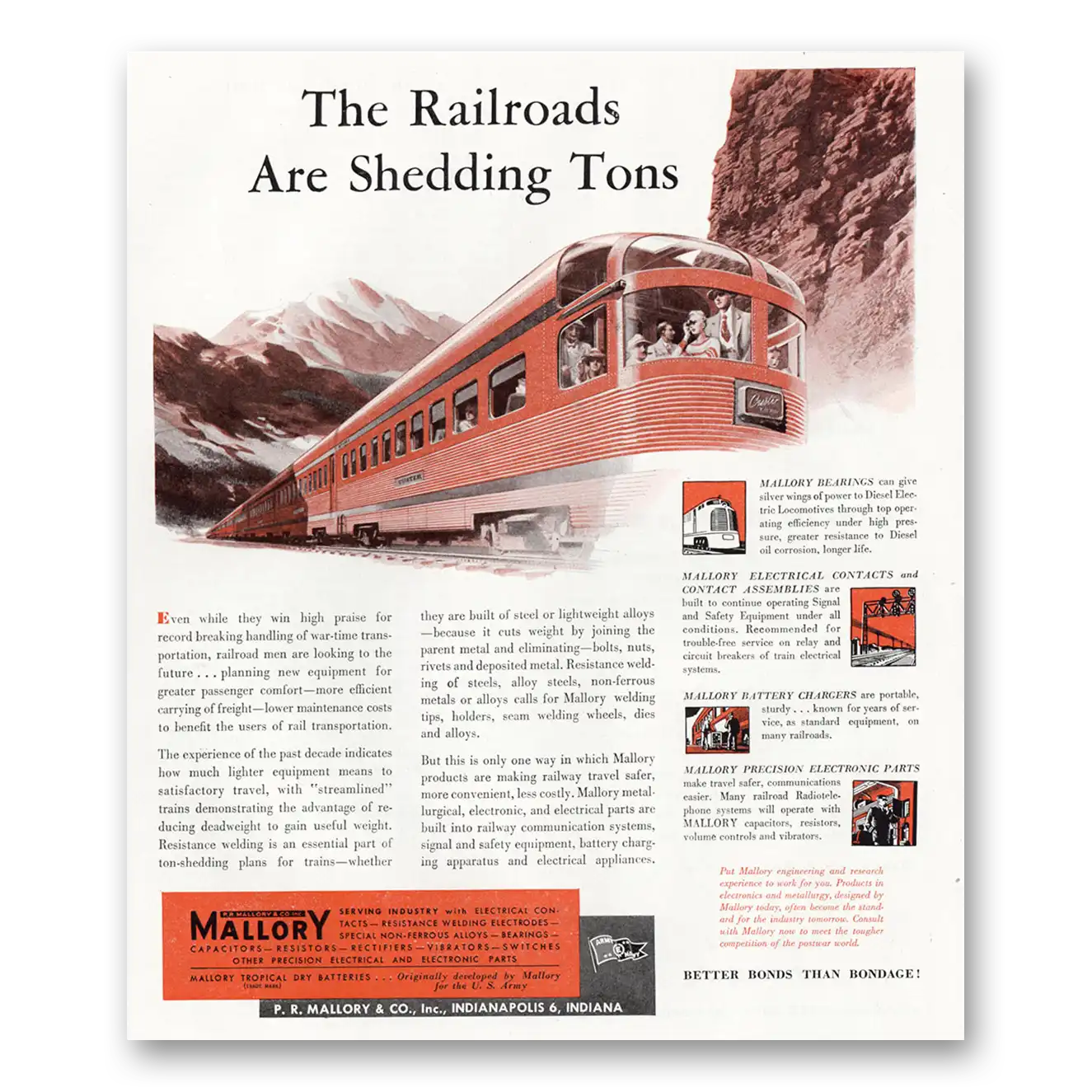 1945 Mallory Railroads Are Shedding Tons Vintage Magazine Print Ad