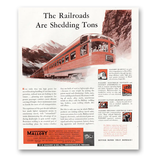 1945 Mallory Railroads Are Shedding Tons Vintage Magazine Print Ad