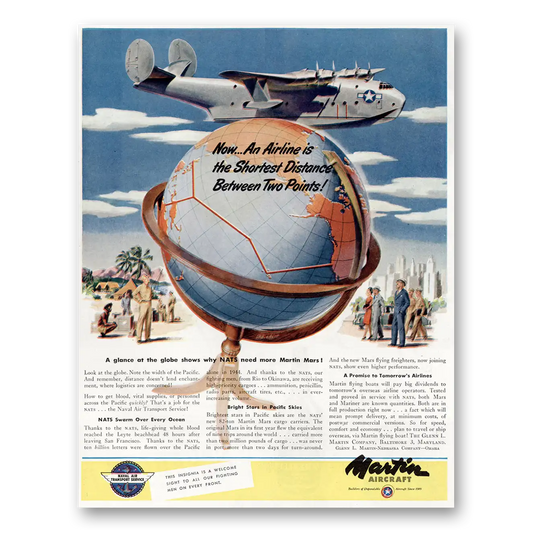 1945 Martin Mars Flying Boat Airline Is Shortest Distance Vintage Magazine Print Ad