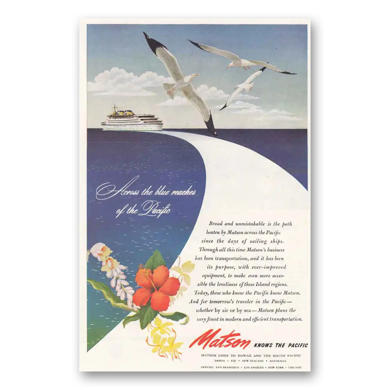 1945 Matson Line Across the Blue Reaches of the Pacific Vintage Magazine Print Ad