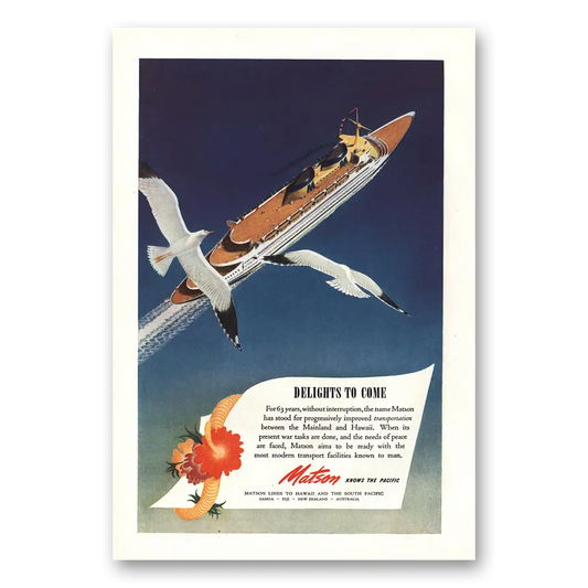 1945 Matson Line Delights to Come Vintage Magazine Print Ad