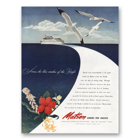 1945 Matson Line Across the Blue Reaches of the Pacific Vintage Magazine Print Ad