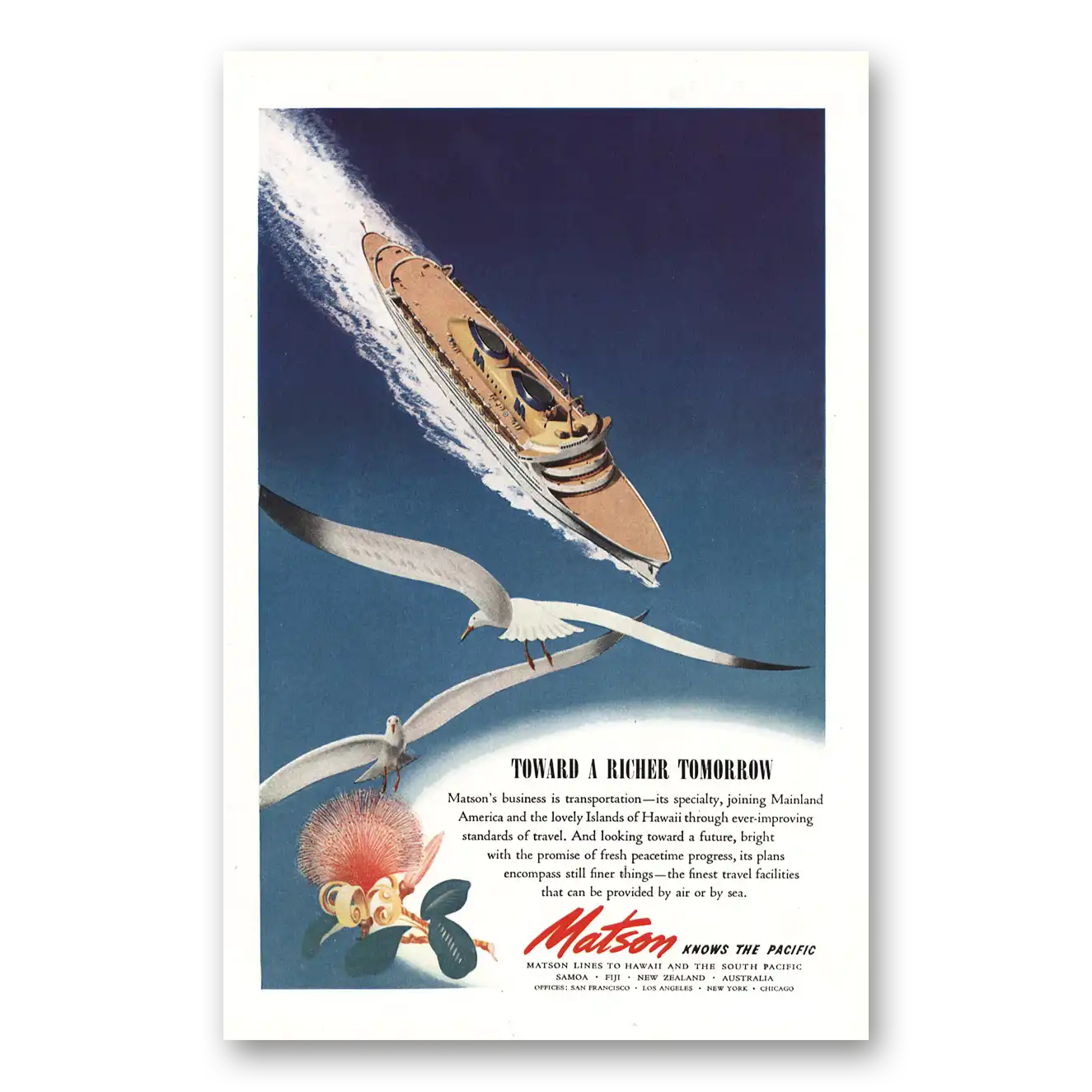 1945 Matson Line Toward a Richer Tomorrow Vintage Magazine Print Ad