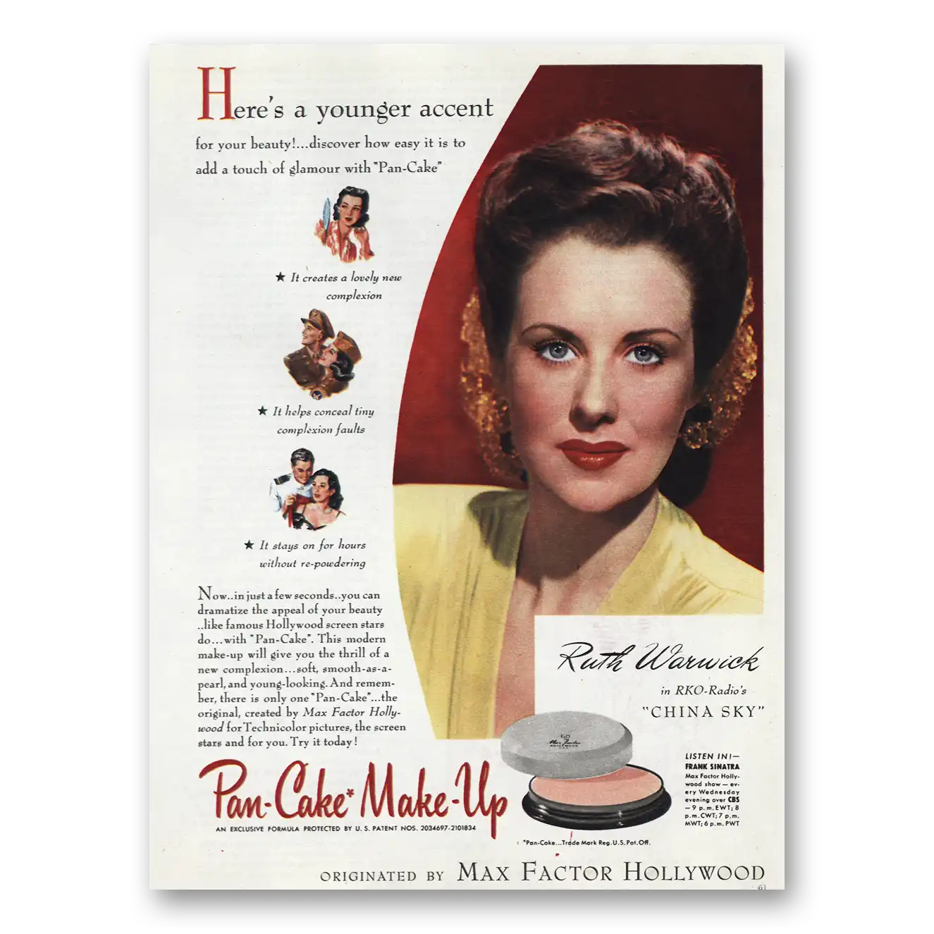 1945 Max Factor Ruth Warwick Vintage Magazine Print Ad