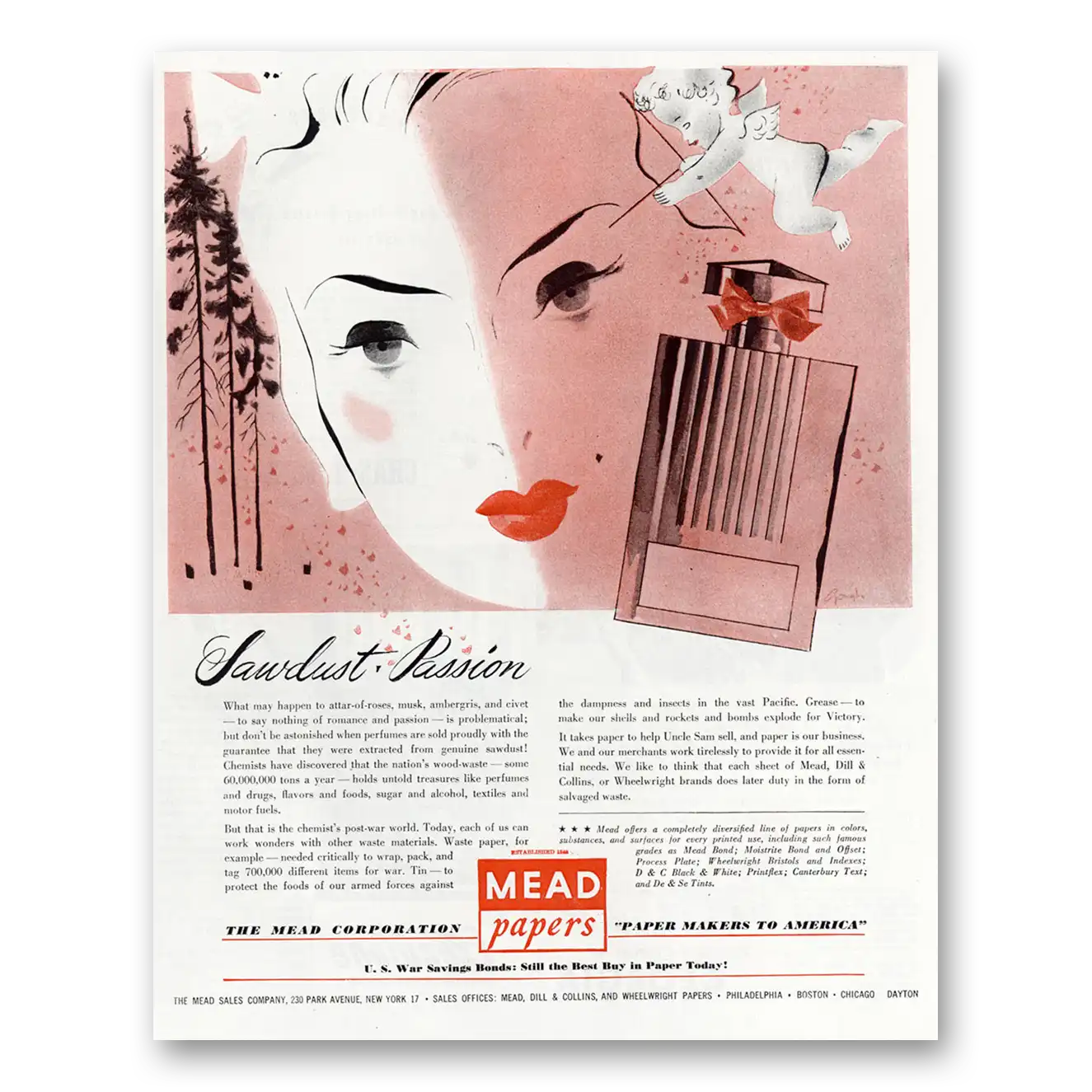 1945 Mead Papers Sawdust Passion Vintage Magazine Print Ad