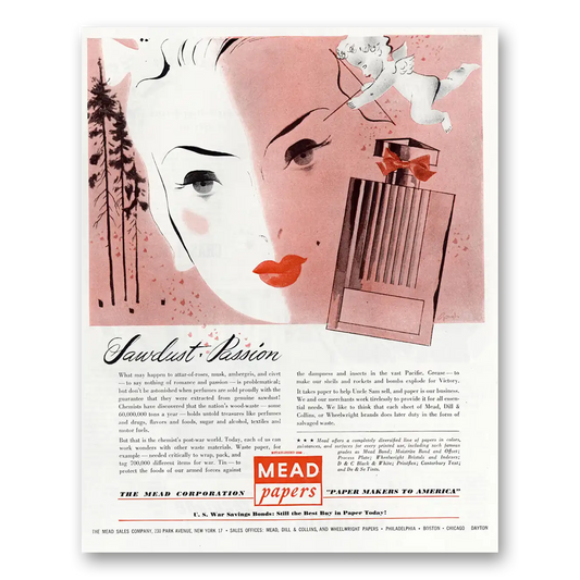 1945 Mead Papers Sawdust Passion Vintage Magazine Print Ad