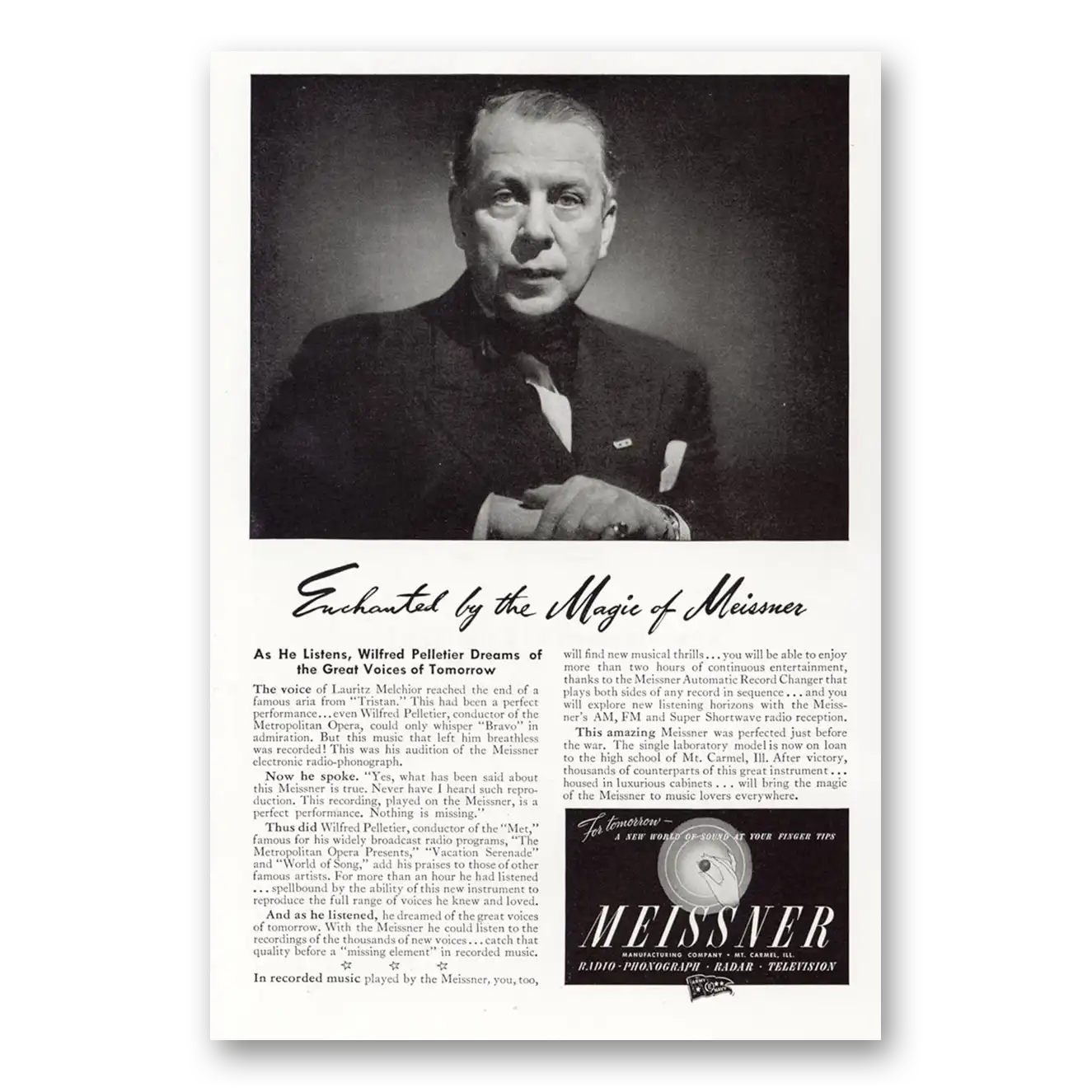 1945 Meissner Radio Phonograph Wilfred Pelletier Enchanted By Magic Vintage Magazine Print Ad