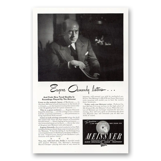 1945 Meissner Radio Phonograph Eugene Ormandy Listens Vintage Magazine Print Ad