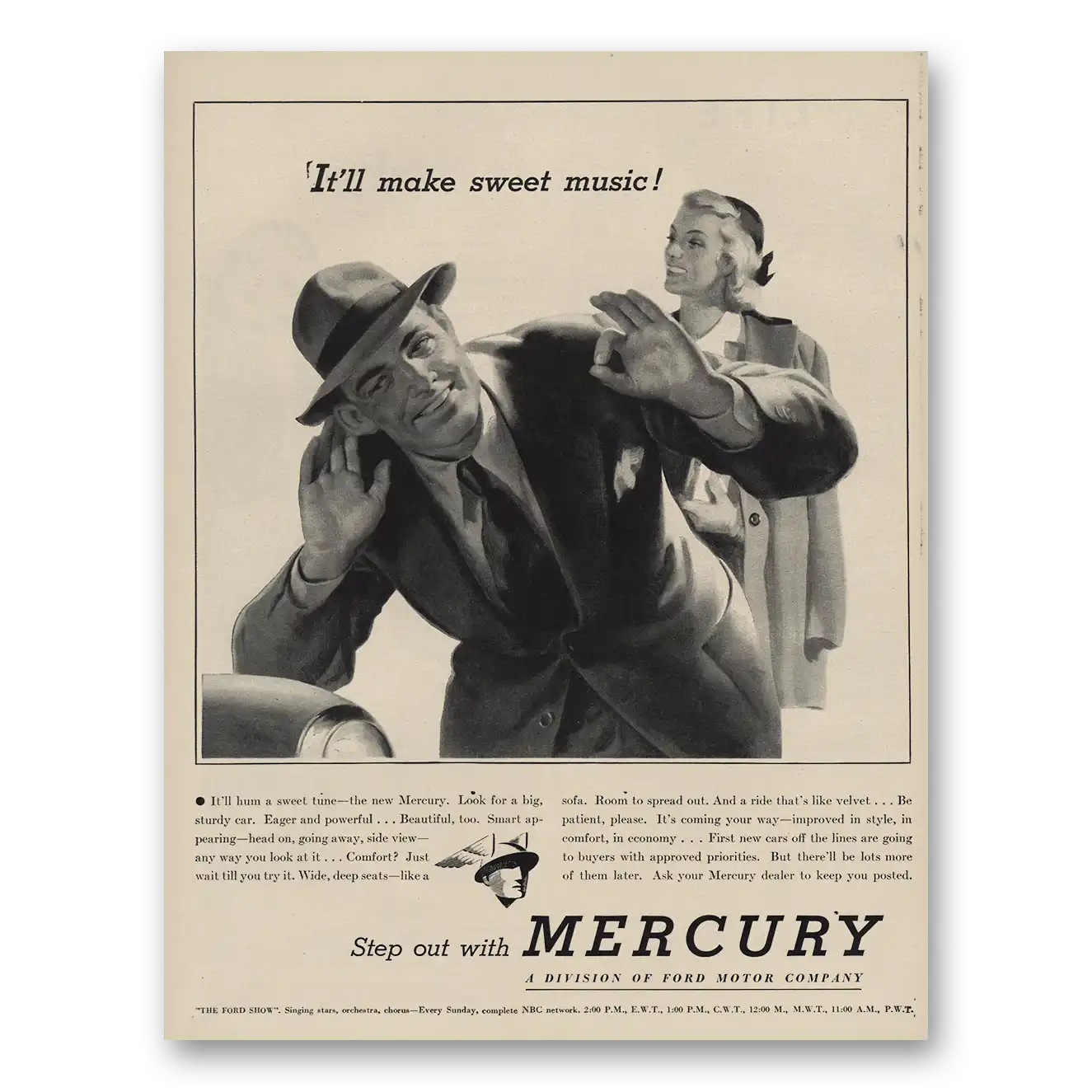 1945 Mercury Make Sweet Music Vintage Magazine Print Ad