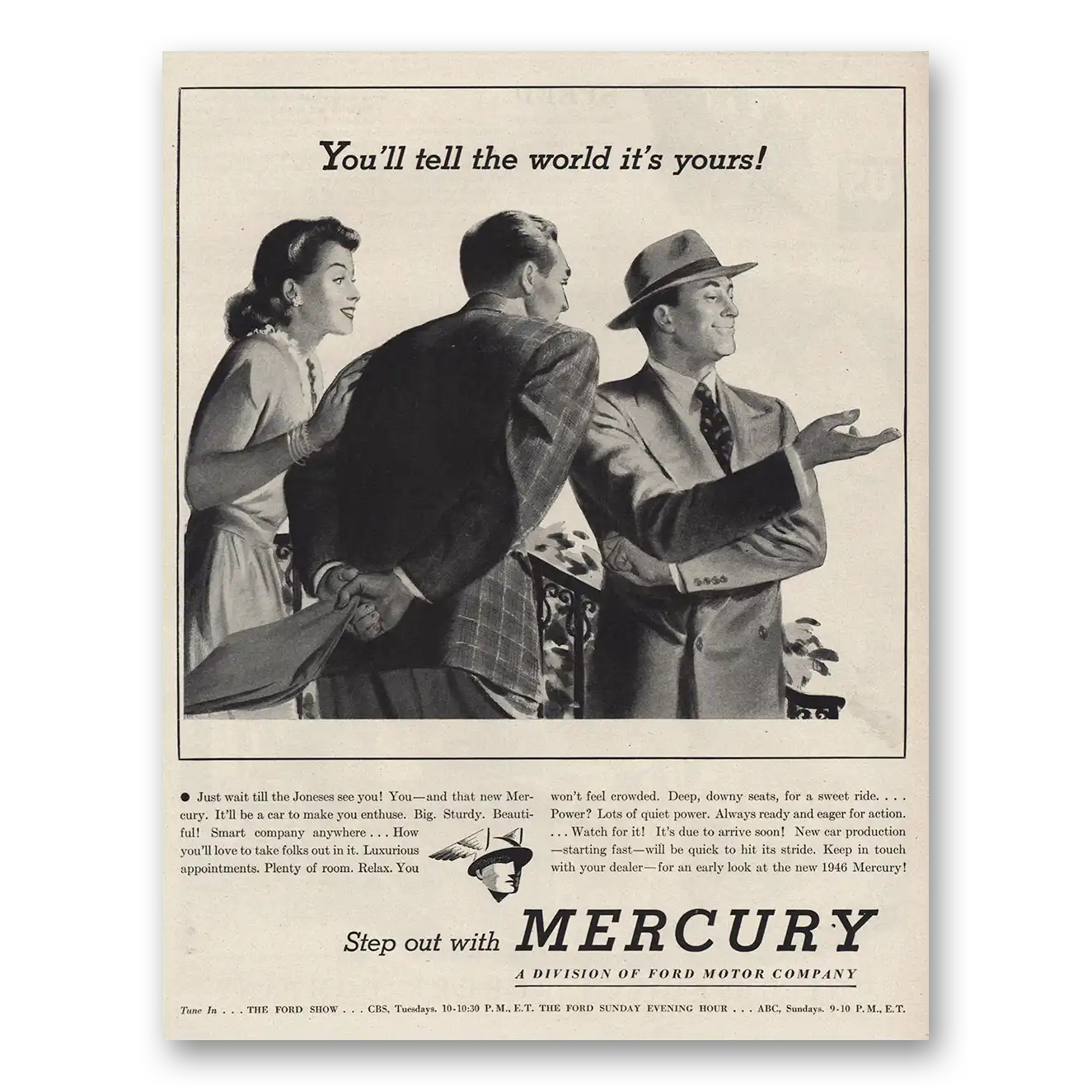 1945 Mercury Tell World Its Yours Vintage Magazine Print Ad