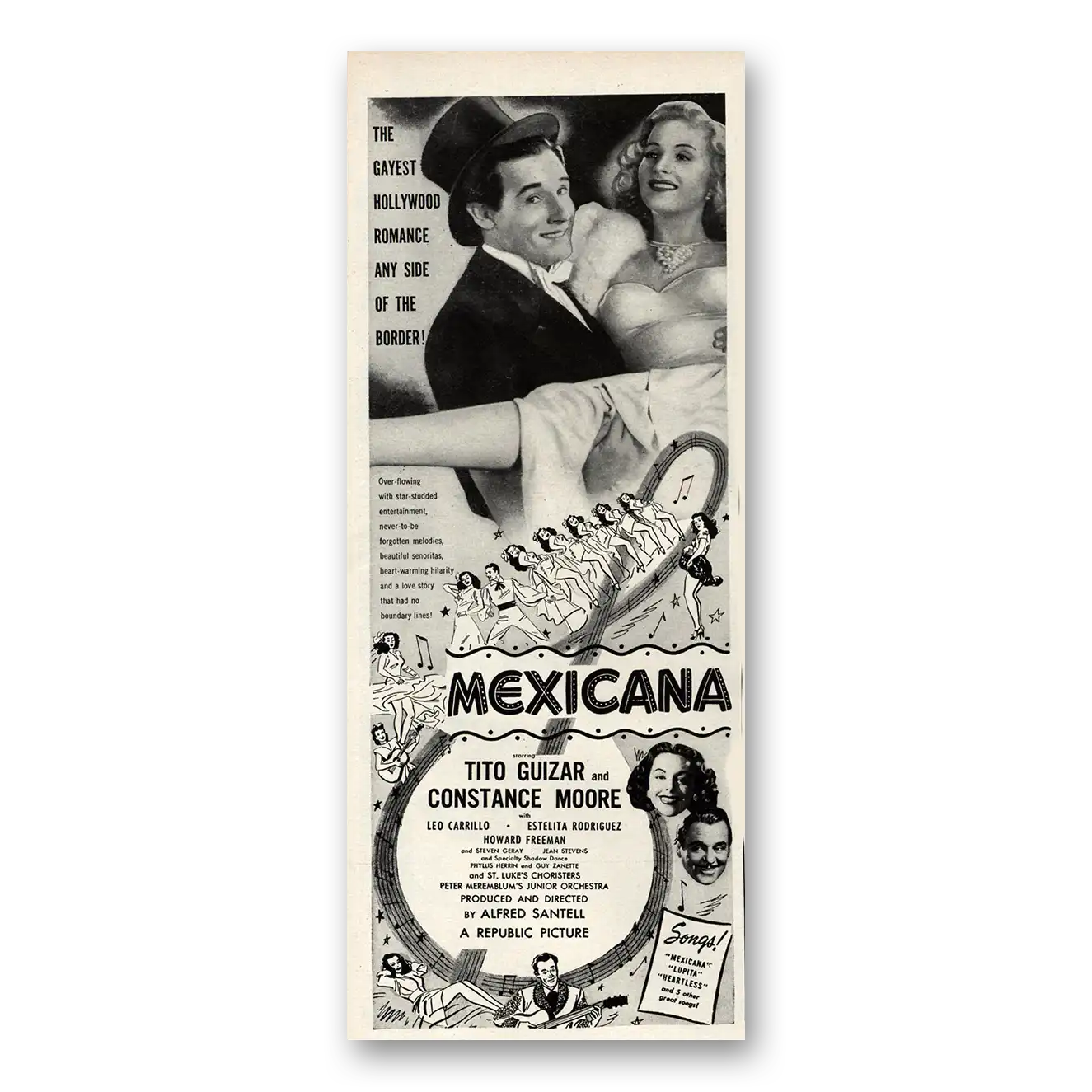 1945 Mexicana Movie Promo Tito Guizar Constance Moore Vintage Magazine Print Ad