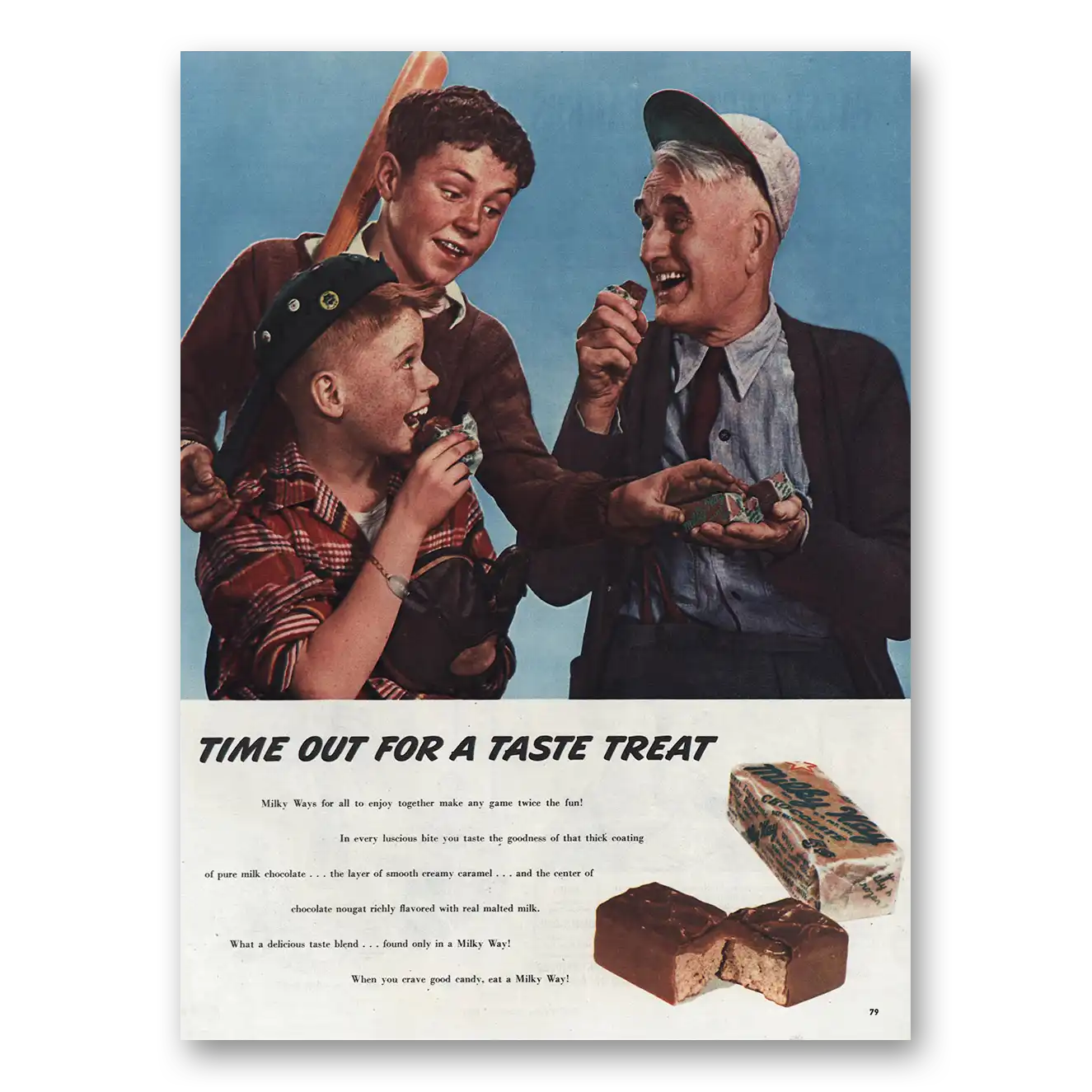 1945 Milky Way Candy Bar Time Out Taste Treat Vintage Magazine Print Ad