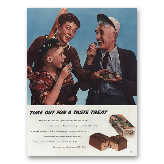 1945 Milky Way Candy Bar Time Out Taste Treat Vintage Magazine Print Ad