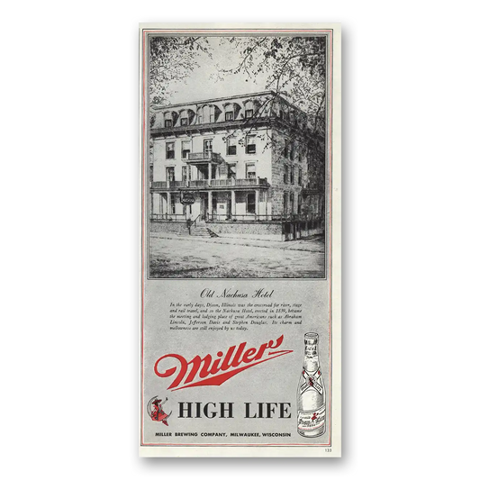 1945 Miller Beer Old Nachusa Hotel Dixon Illinois Vintage Magazine Print Ad