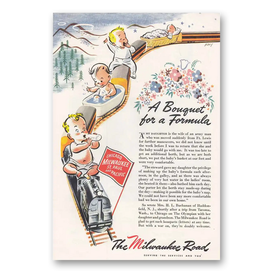 1945 Milwaukee Road Bouquet for a Formula Vintage Magazine Print Ad