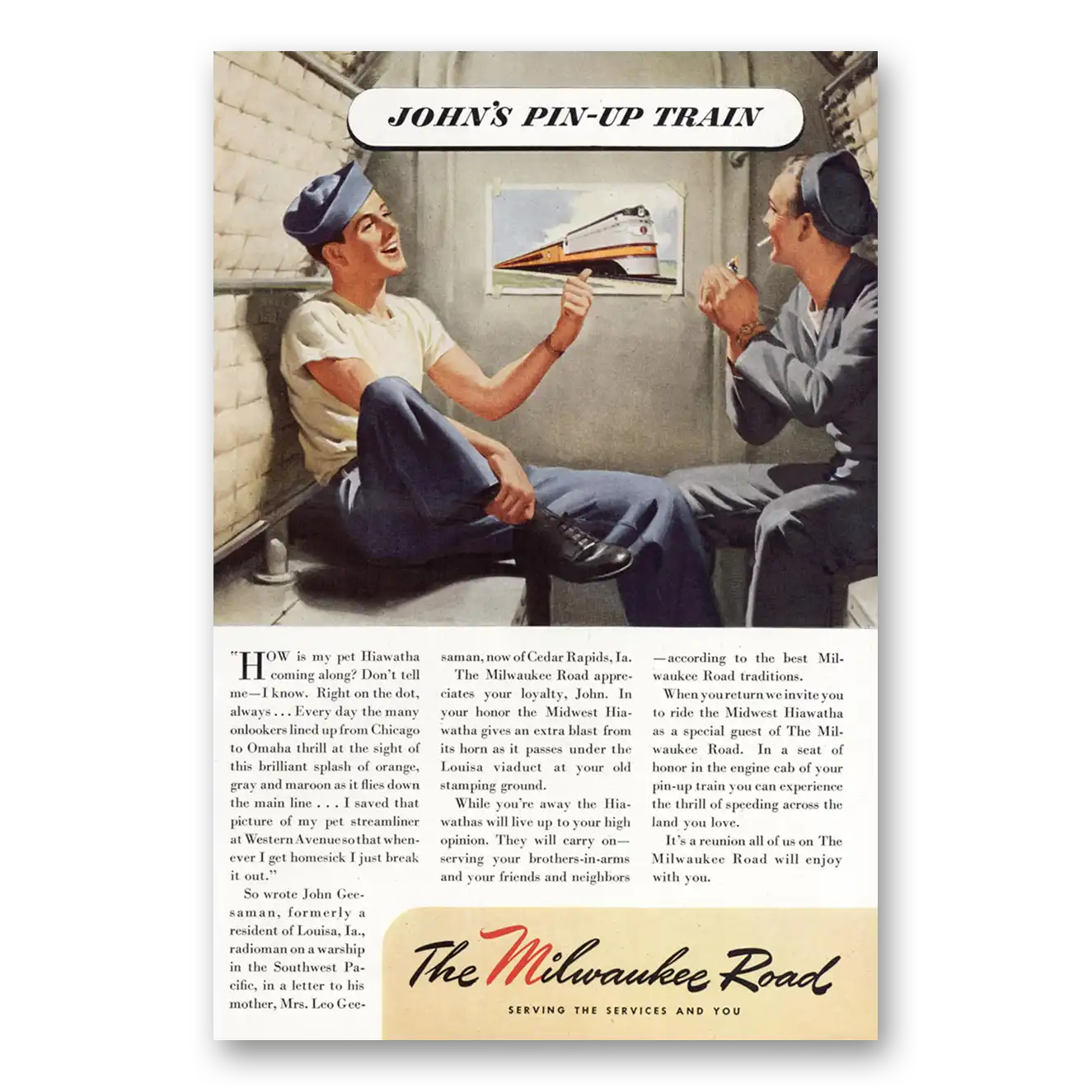 1945 Milwaukee Road Johns Pin Up Train Vintage Magazine Print Ad