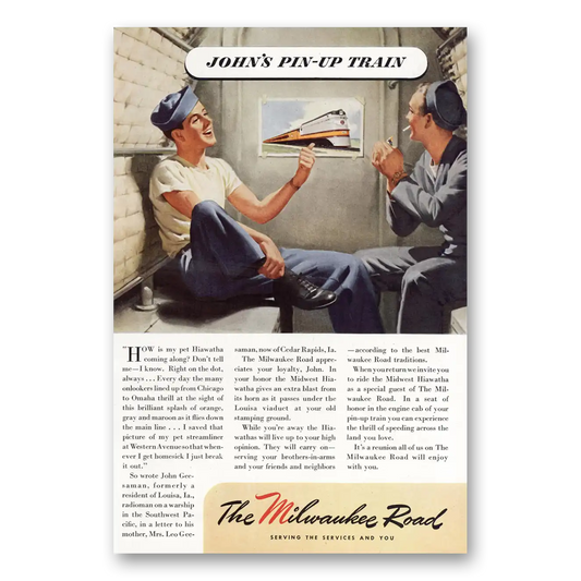 1945 Milwaukee Road Johns Pin Up Train Vintage Magazine Print Ad