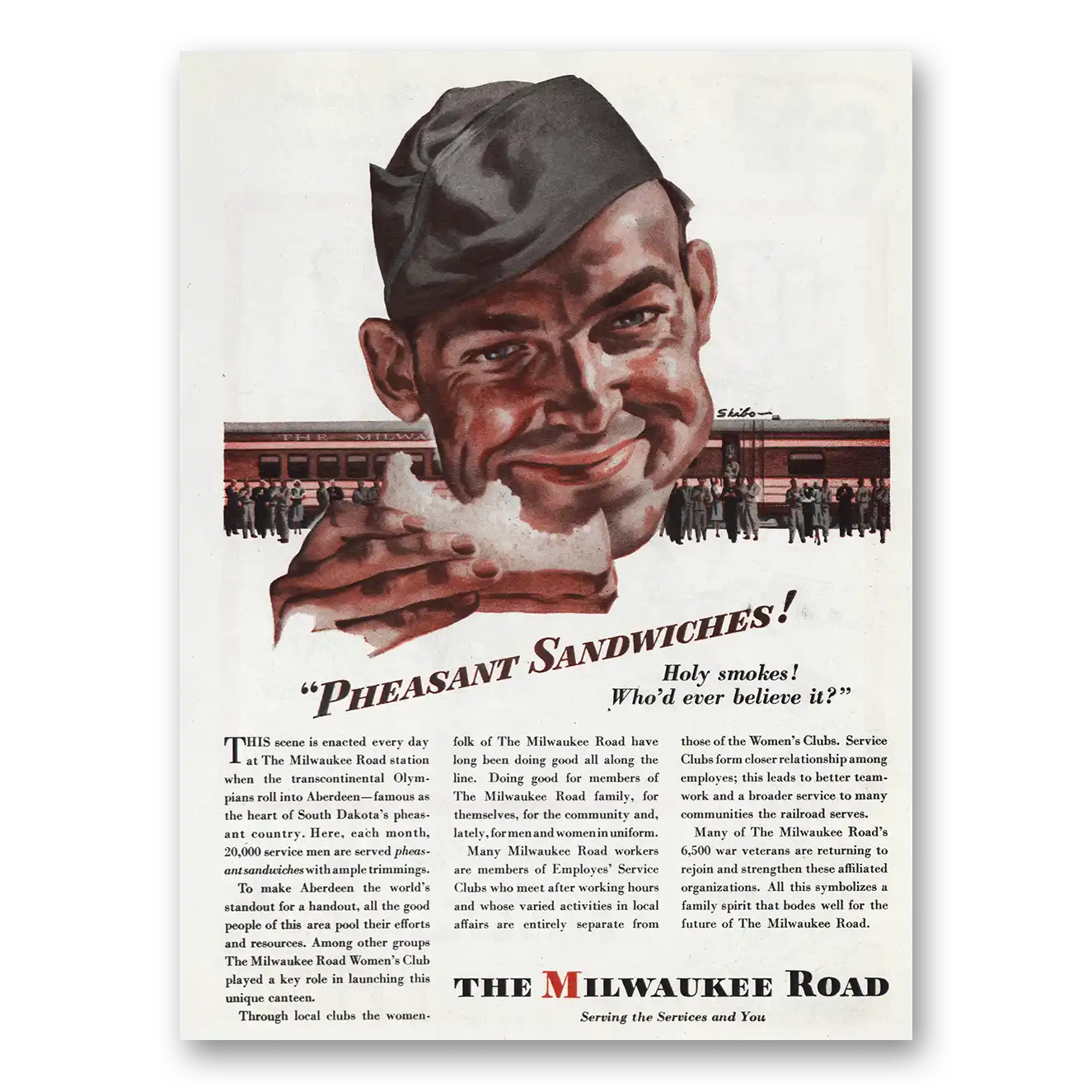 1945 Milwaukee Road Pheasant Sandwiches Holy Smokes Vintage Magazine Print Ad