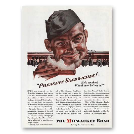 1945 Milwaukee Road Pheasant Sandwiches Holy Smokes Vintage Magazine Print Ad