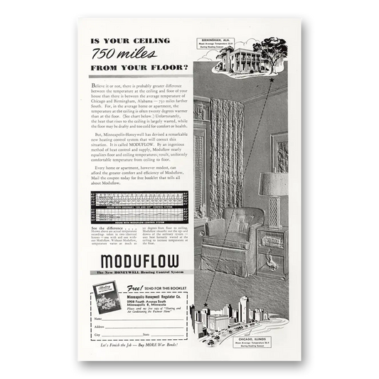 1945 Moduflow Your Ceiling 750 Miles From Your Floor Vintage Magazine Print Ad