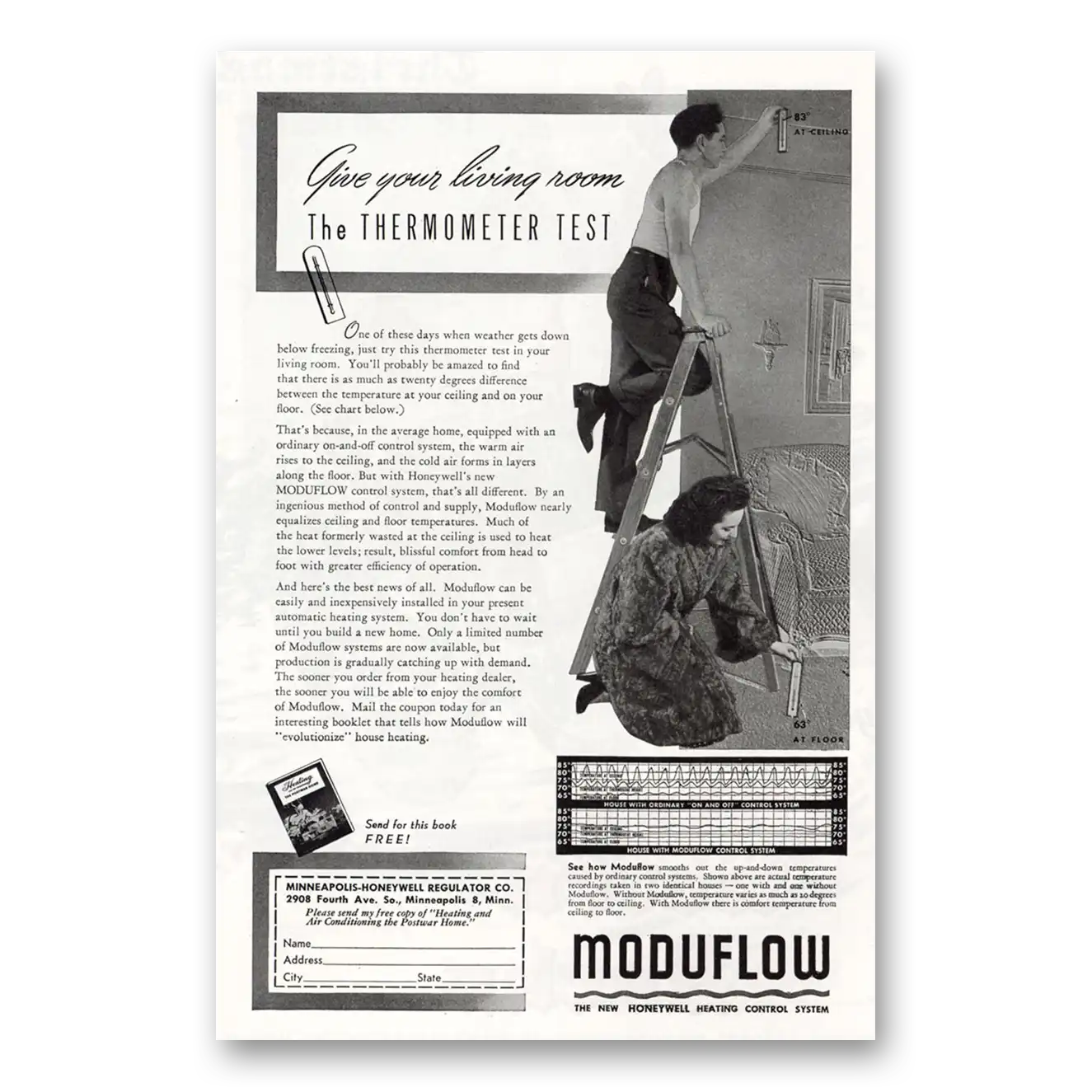 1945 Moduflow Thermometer Test Vintage Magazine Print Ad