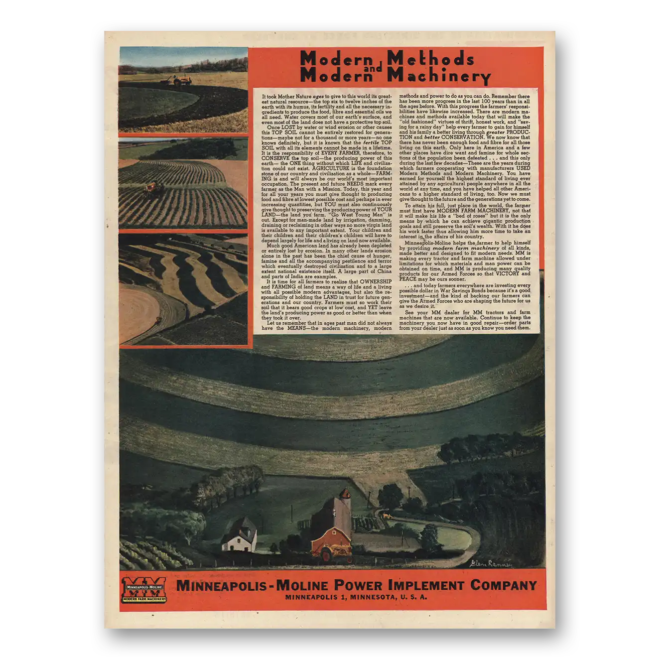 1945 Minneapolis Moline Power Implement Modern Machinery Vintage Magazine Print Ad