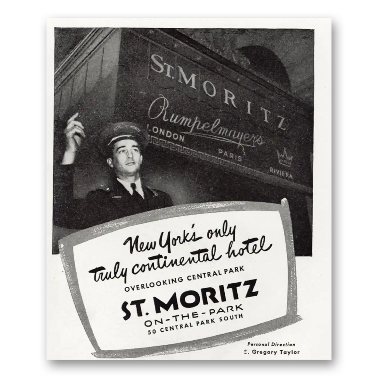 1945 St Moritz on the Park New York Truly Continental Hotel Vintage Magazine Print Ad